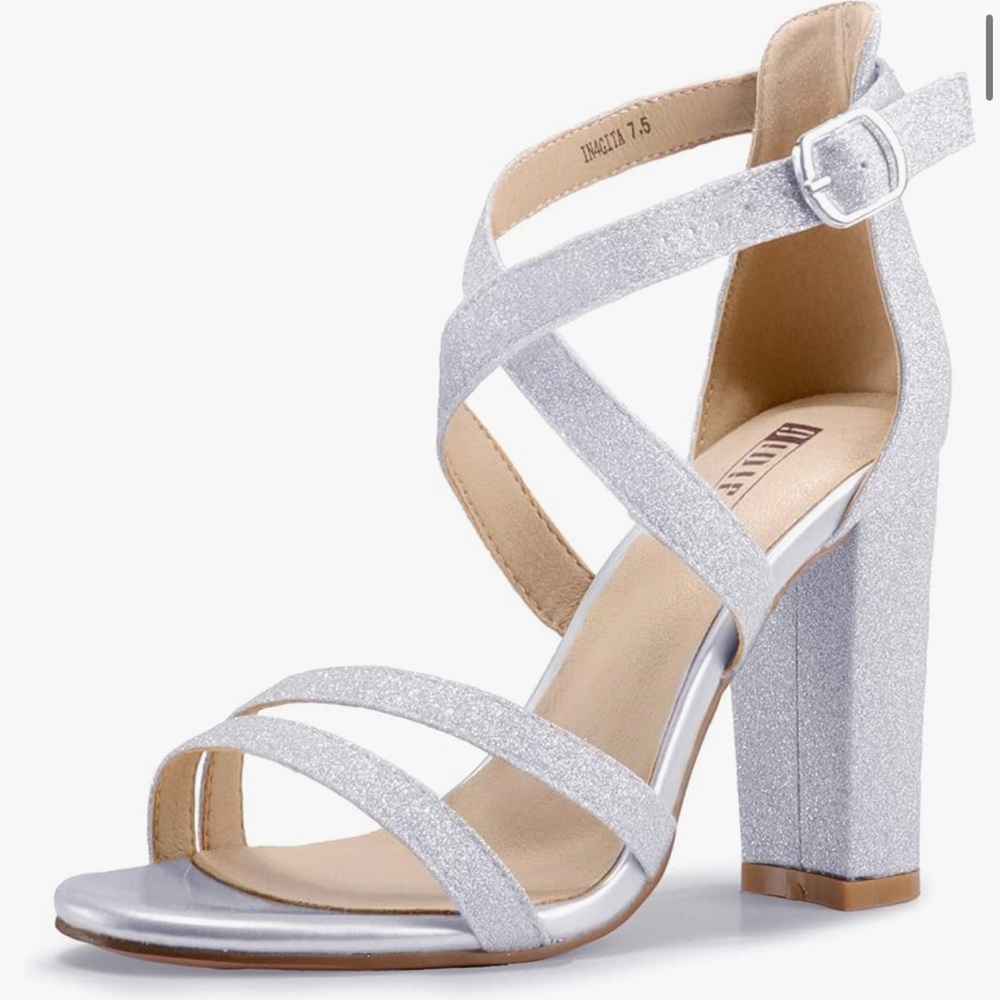 Silver High Heel Strappy Sandal